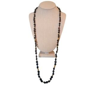 Coldwater Creek Smoky Quartz and Agate & Gold Tone Beaded 36" Necklace